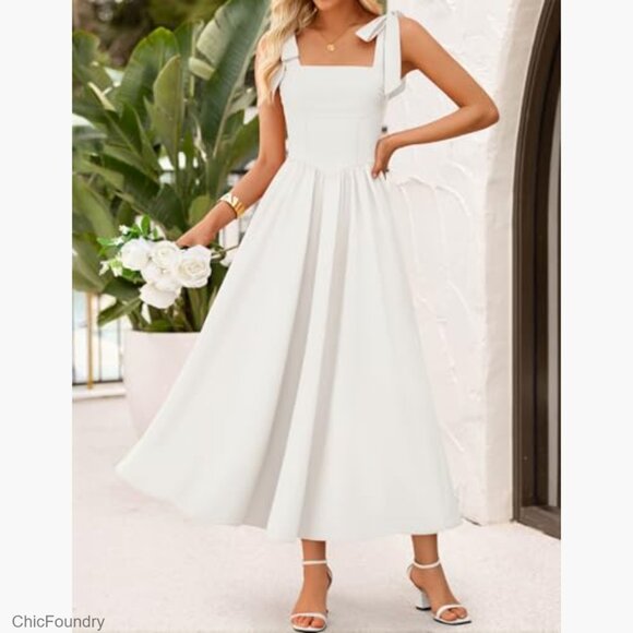 Spaghetti Strap Maxi Dress Square Neck Backless A-Line Wedding Guest - Picture 2 of 7